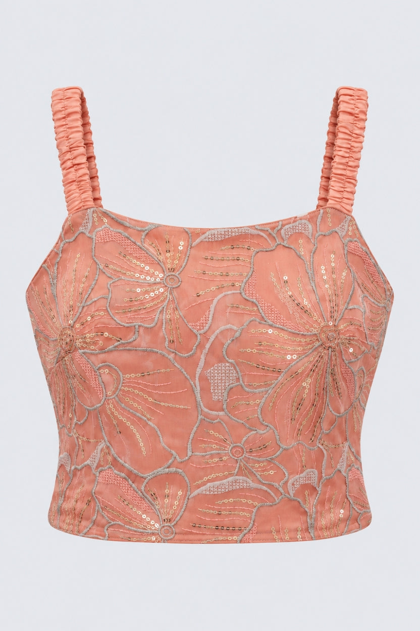 Womens Regular Fit Peach Floral Ethnic Top - Image 6