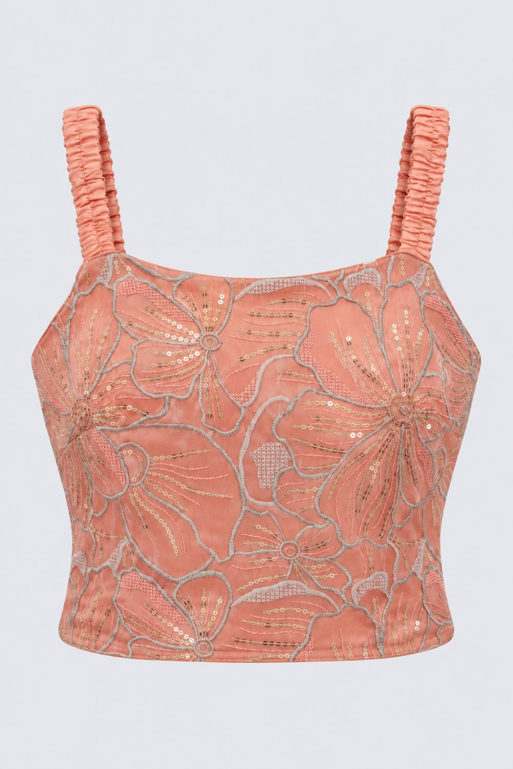 Womens Regular Fit Peach Floral Ethnic Top - Image 6