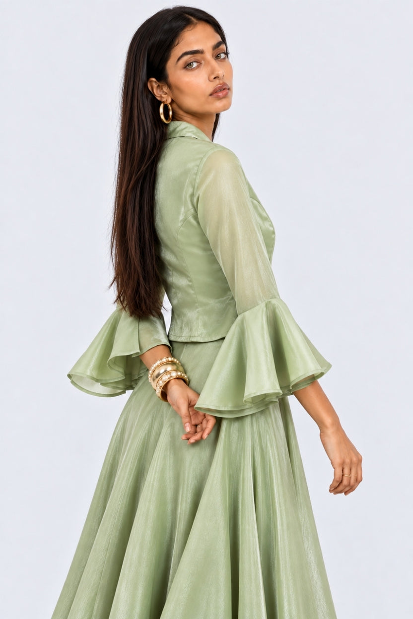 Womens Green Flared Sleeves Regular Fit Top - Image 4