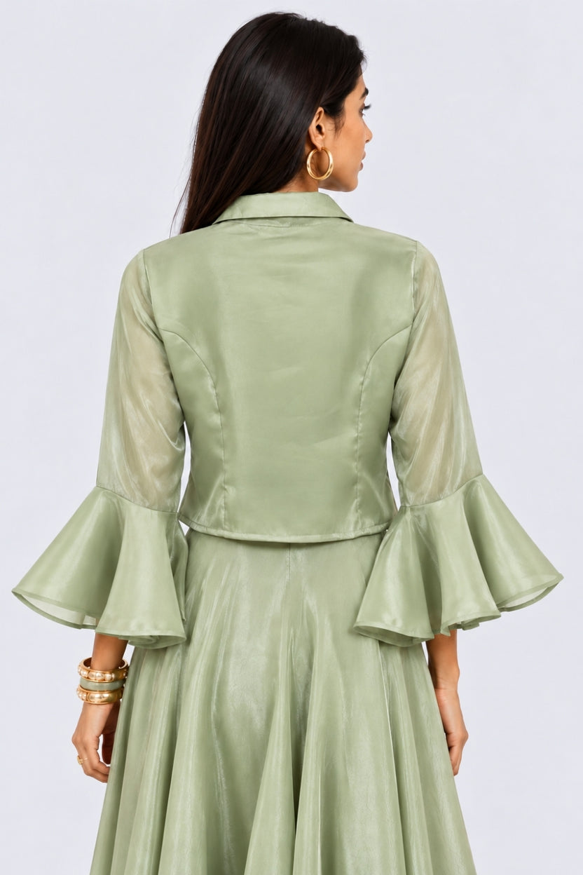 Womens Green Flared Sleeves Regular Fit Top - Image 5