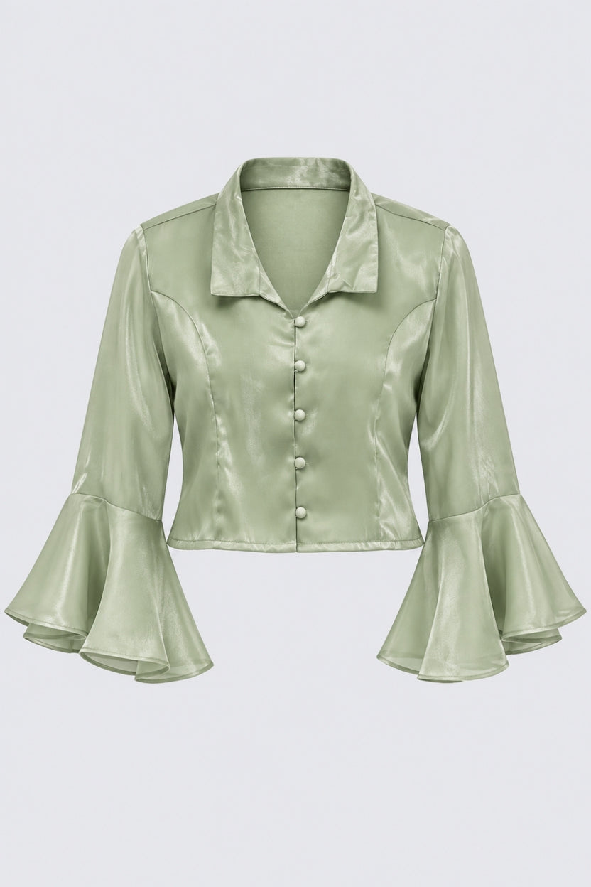 Womens Green Flared Sleeves Regular Fit Top - Image 7