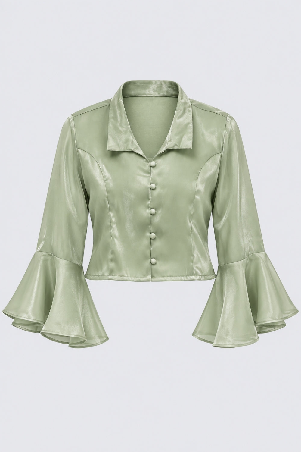 Womens Green Flared Sleeves Regular Fit Top - Image 7