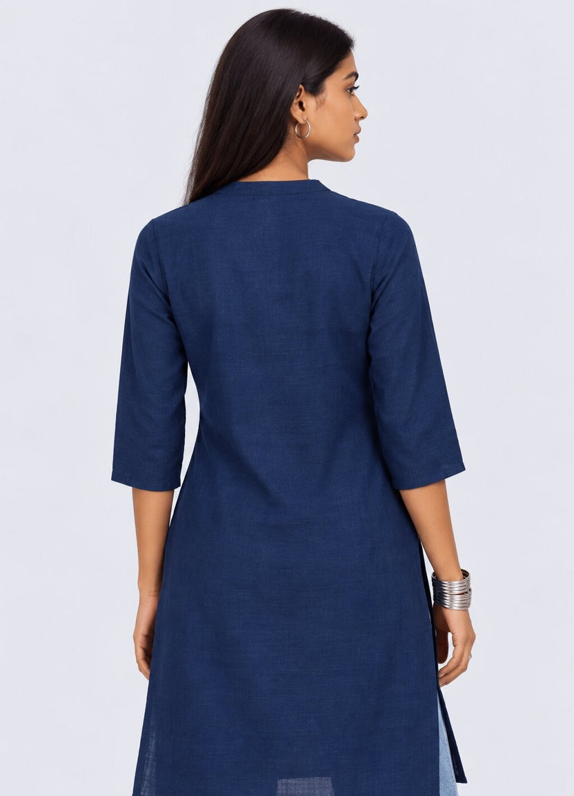 Womens Navy Floral Straight Fit Kurta - Image 5