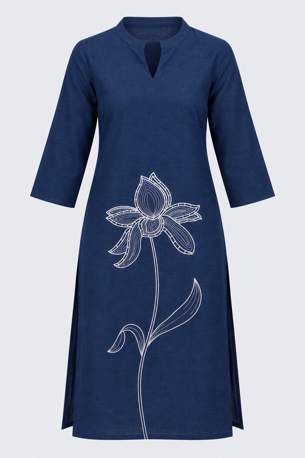 Womens Navy Floral Straight Fit Kurta - Image 7