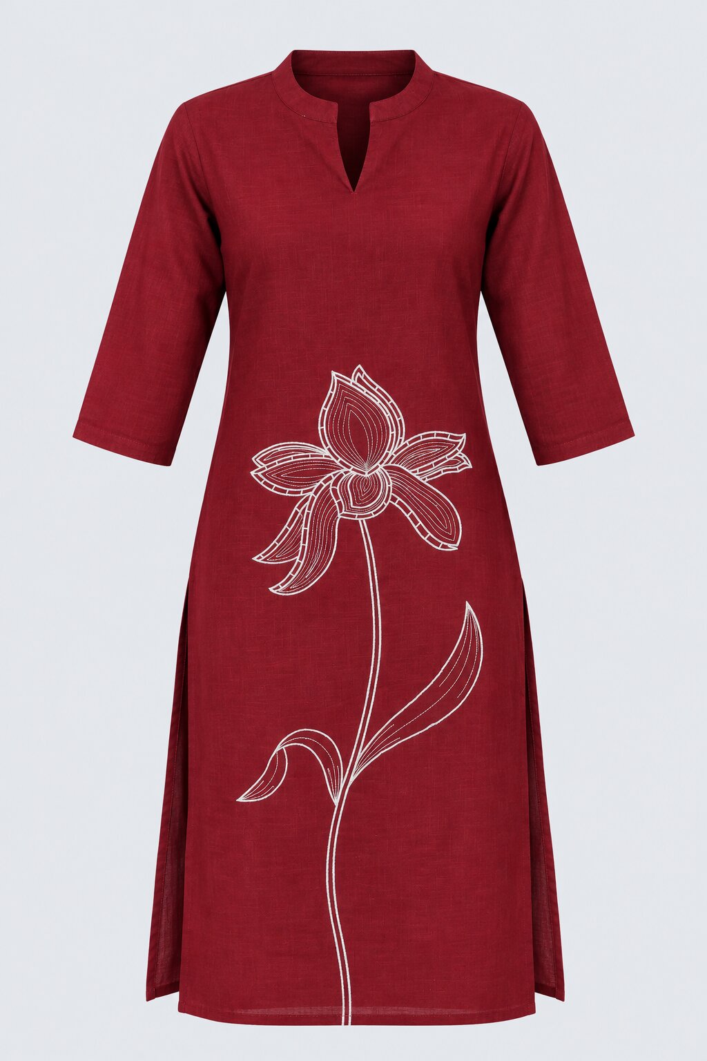 Womens Maroon Floral Straight Fit Kurta - Image 7