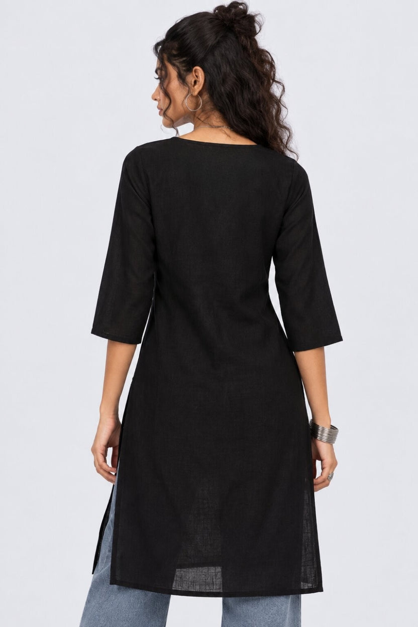 Womens Black Floral Straight Fit Kurta - Image 5