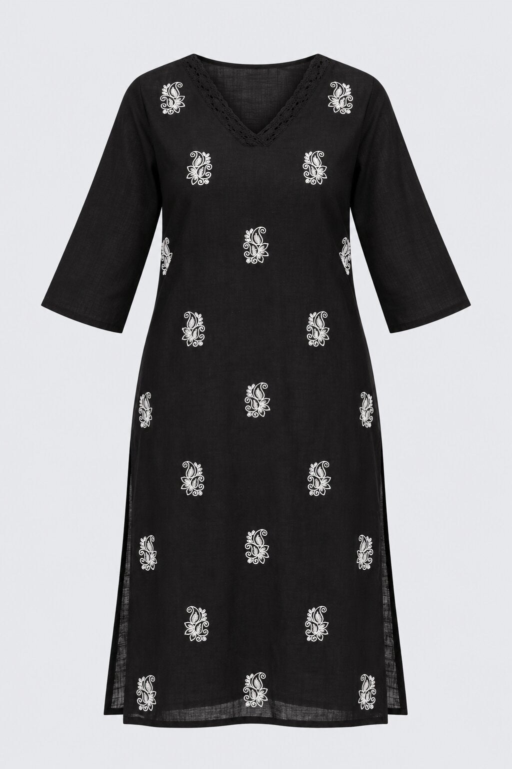 Womens Black Floral Straight Fit Kurta - Image 7