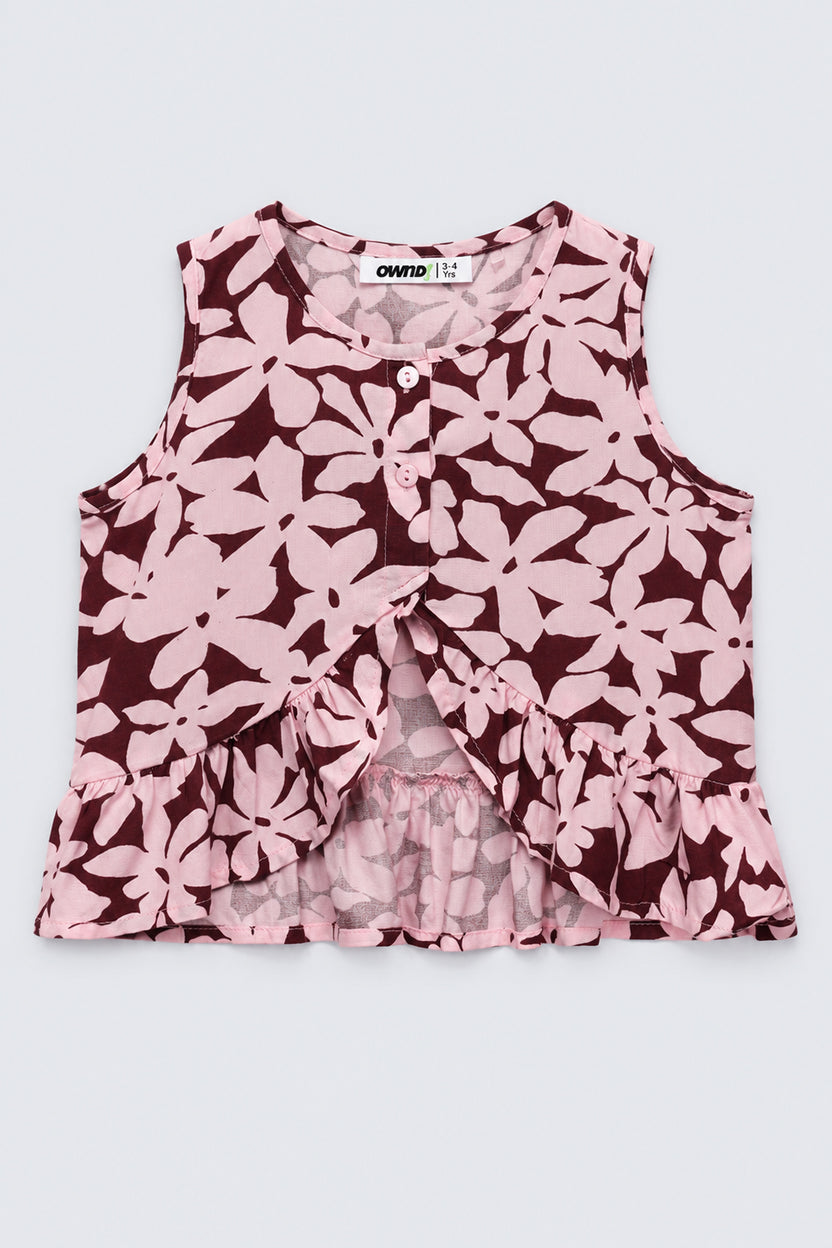 Girls Pink Floral Regular Fit Co-Ord Set - Image 2