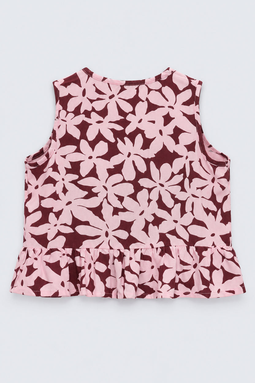 Girls Pink Floral Regular Fit Co-Ord Set - Image 3