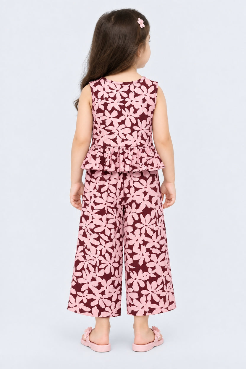 Girls Pink Floral Regular Fit Co-Ord Set - Image 4