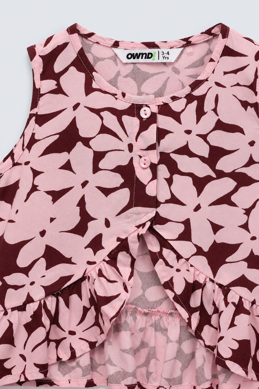 Girls Pink Floral Regular Fit Co-Ord Set - Image 7