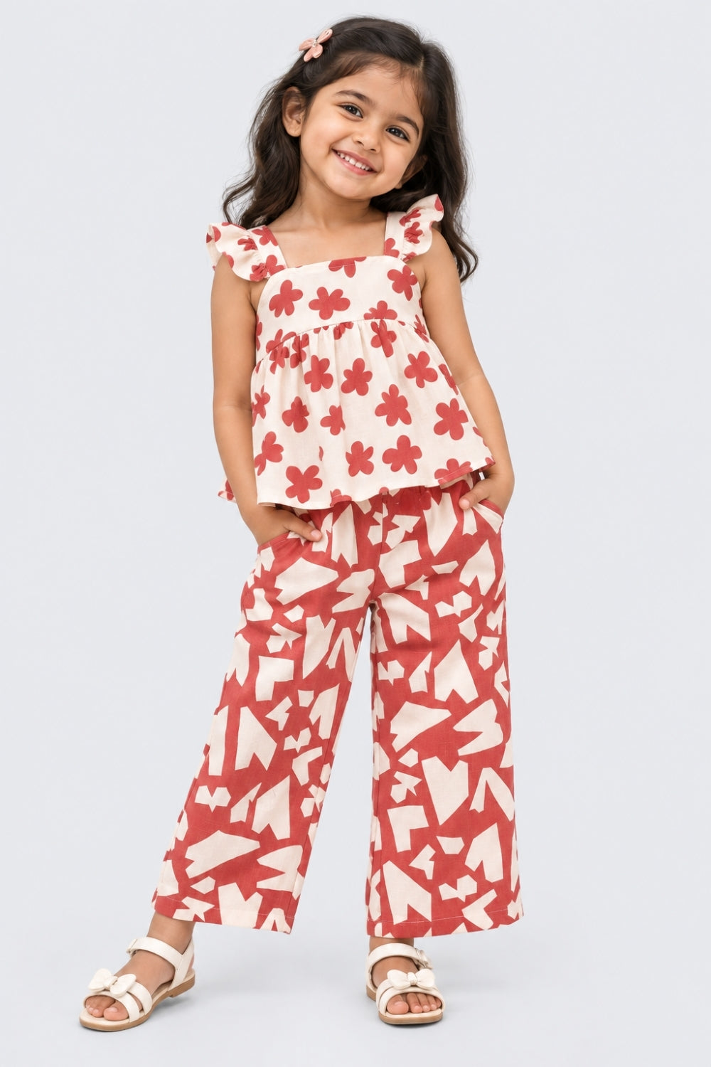 Girls Rust Floral Regular Fit Co-Ord Set - Image 1