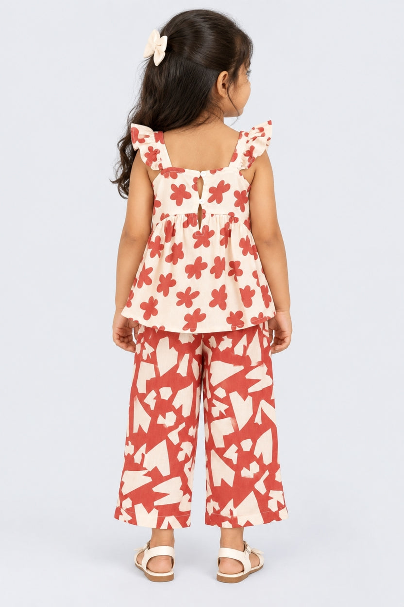 Girls Rust Floral Regular Fit Co-Ord Set - Image 4
