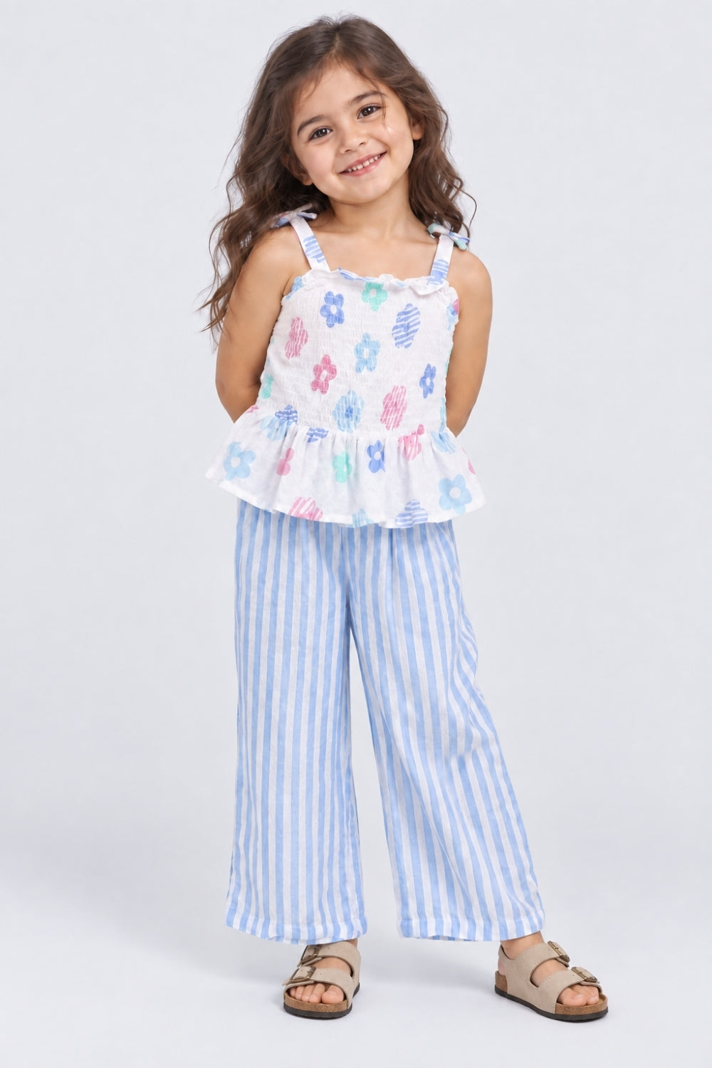 Girls Light Blue Floral Regular Fit Co-Ord Set - Image 1