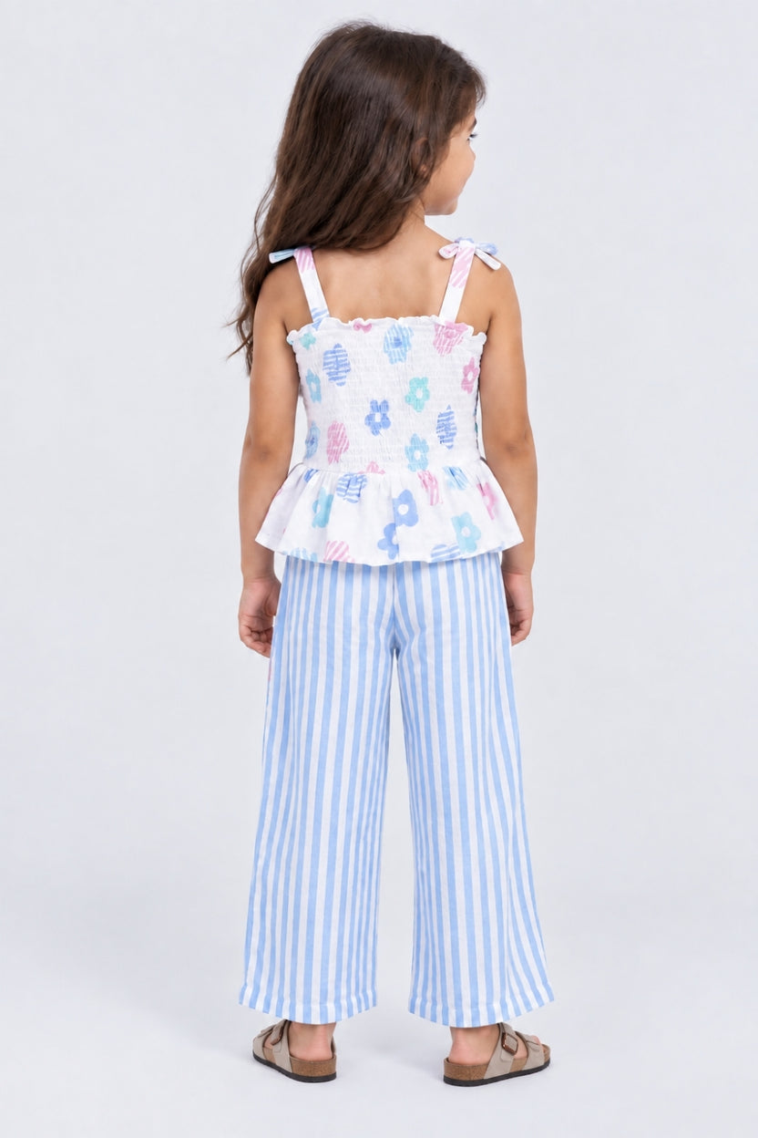 Girls Light Blue Floral Regular Fit Co-Ord Set - Image 4