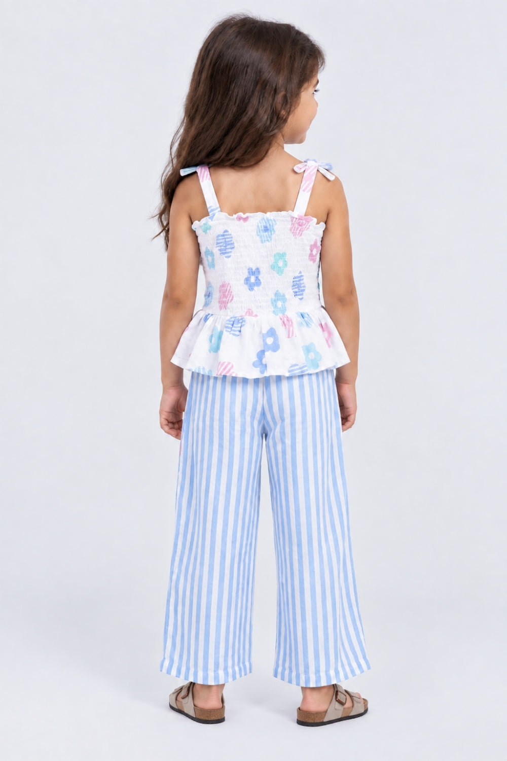 Girls Light Blue Floral Regular Fit Co-Ord Set - Image 4