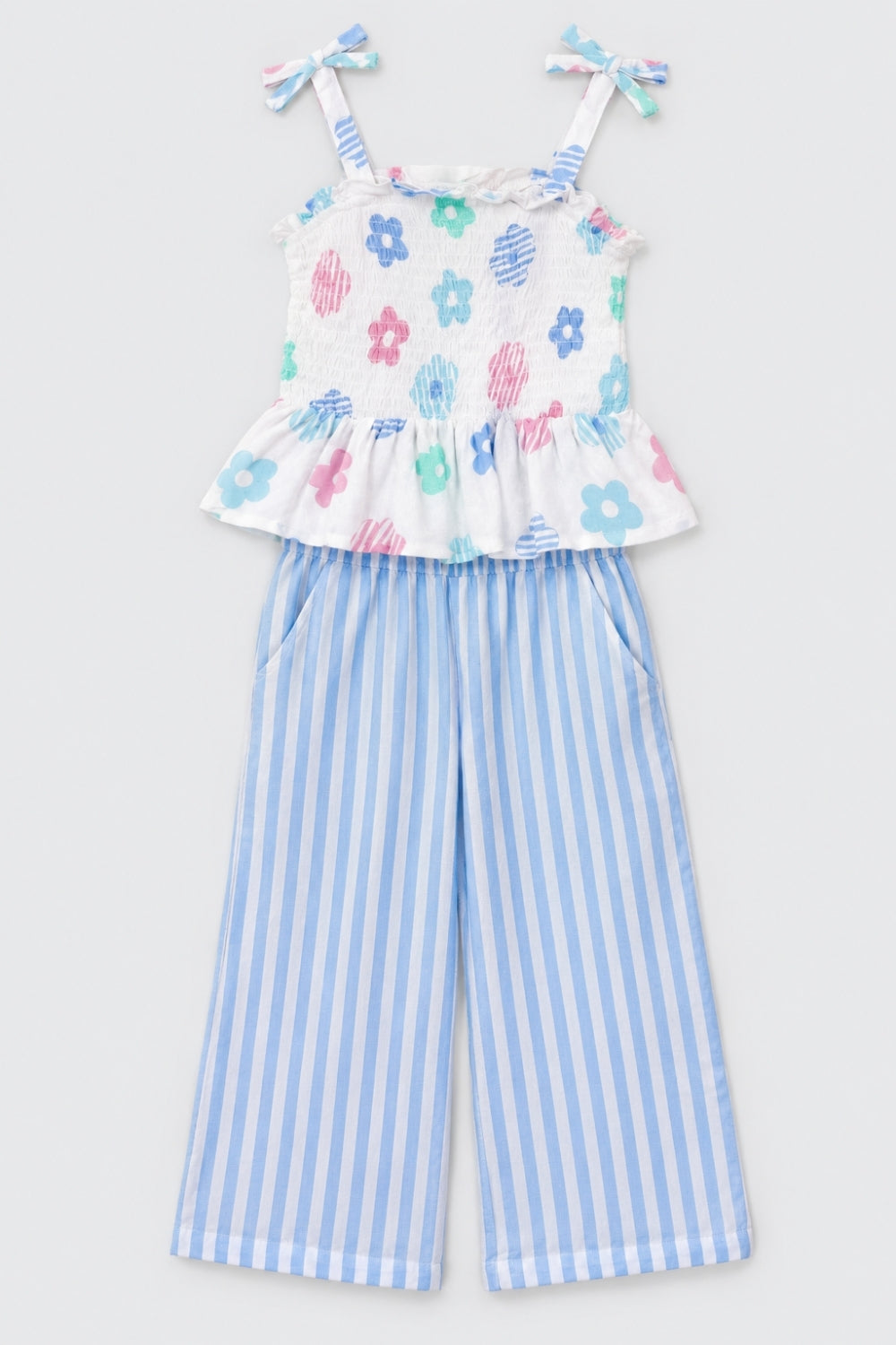 Girls Light Blue Floral Regular Fit Co-Ord Set - Image 6