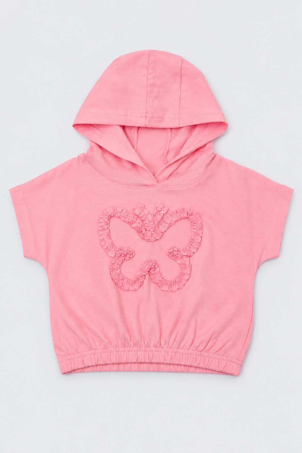 Girls Pink Butterfly Applique Hooded Top - Image 2