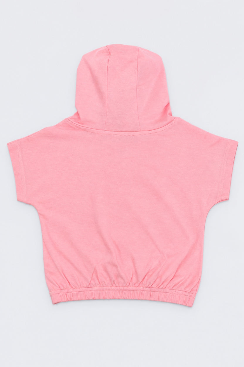 Girls Pink Butterfly Applique Hooded Top - Image 3