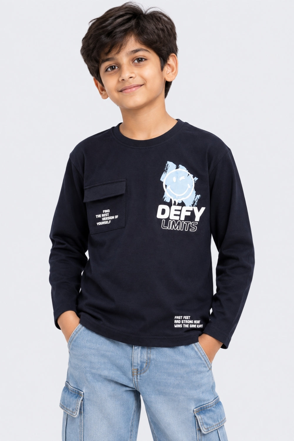 Tweens Boys Regular Fit Navy Cotton T-Shirt - Image 1