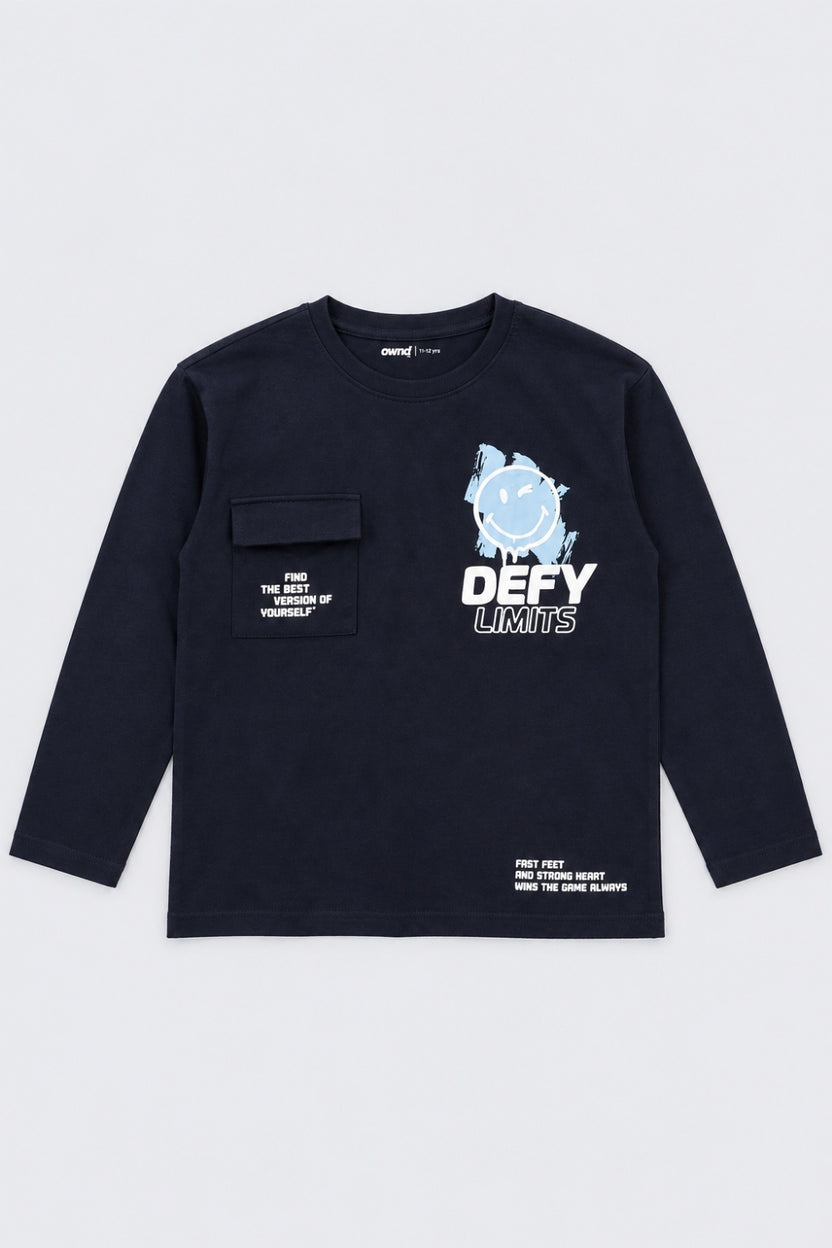 Tweens Boys Regular Fit Navy Cotton T-Shirt - Image 2