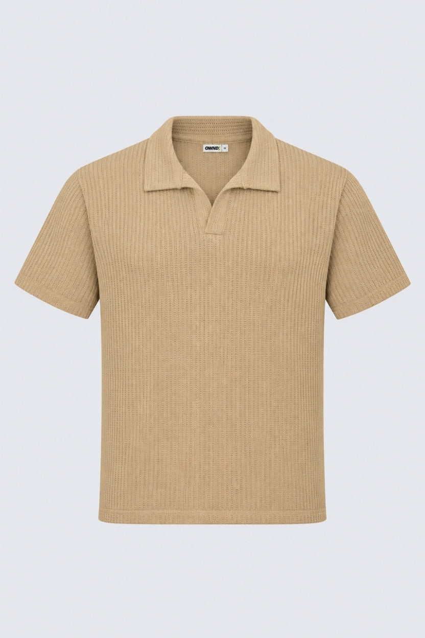 Mens Regular Fit Beige Knit Polo T-Shirt - Image 7