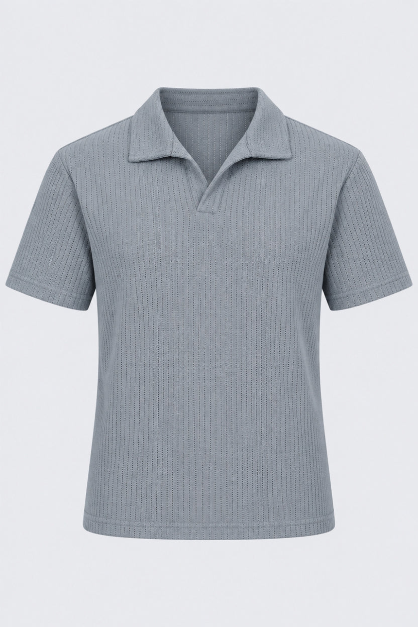 Mens Regular Fit Blue Pointelle Knit Polo T-Shirt - Image 7