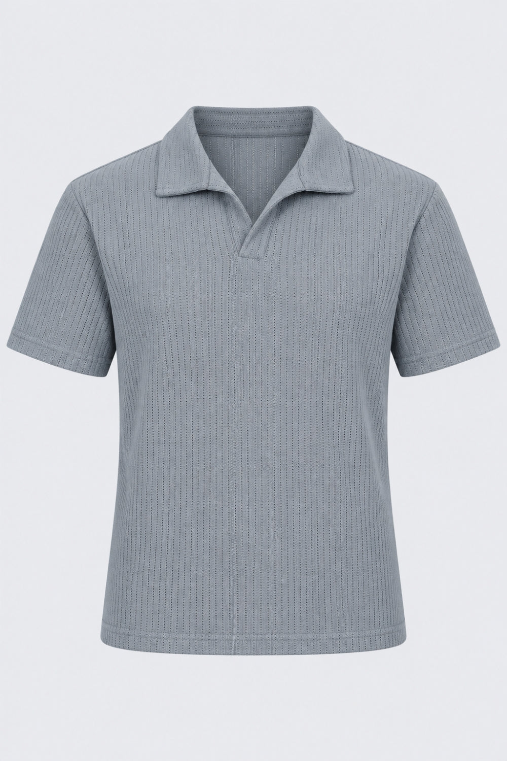 Mens Regular Fit Blue Pointelle Knit Polo T-Shirt - Image 7