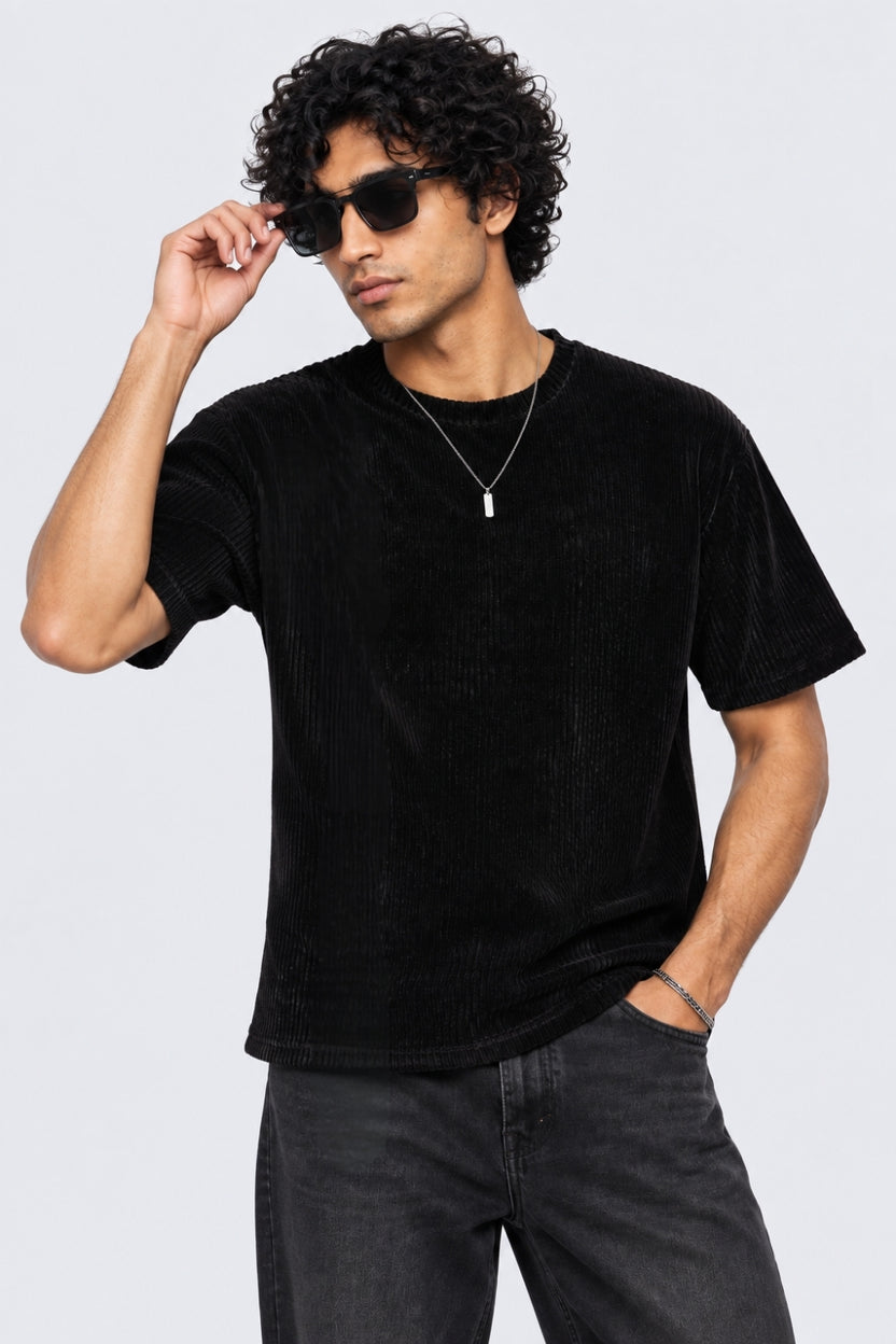 Mens Regular Fit Black Textured T-Shirt - Image 1
