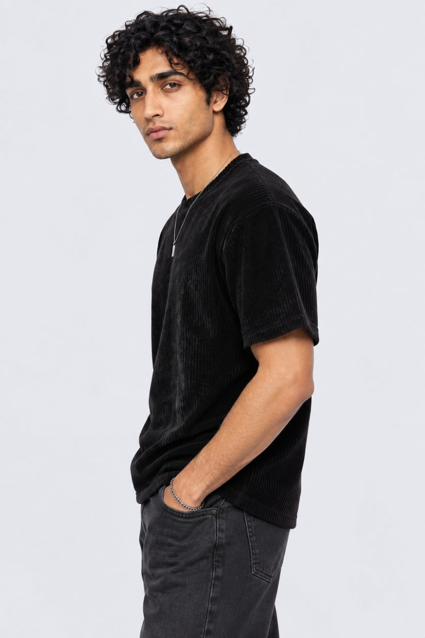 Mens Regular Fit Black Textured T-Shirt - Image 4