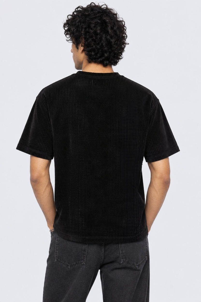 Mens Regular Fit Black Textured T-Shirt - Image 5
