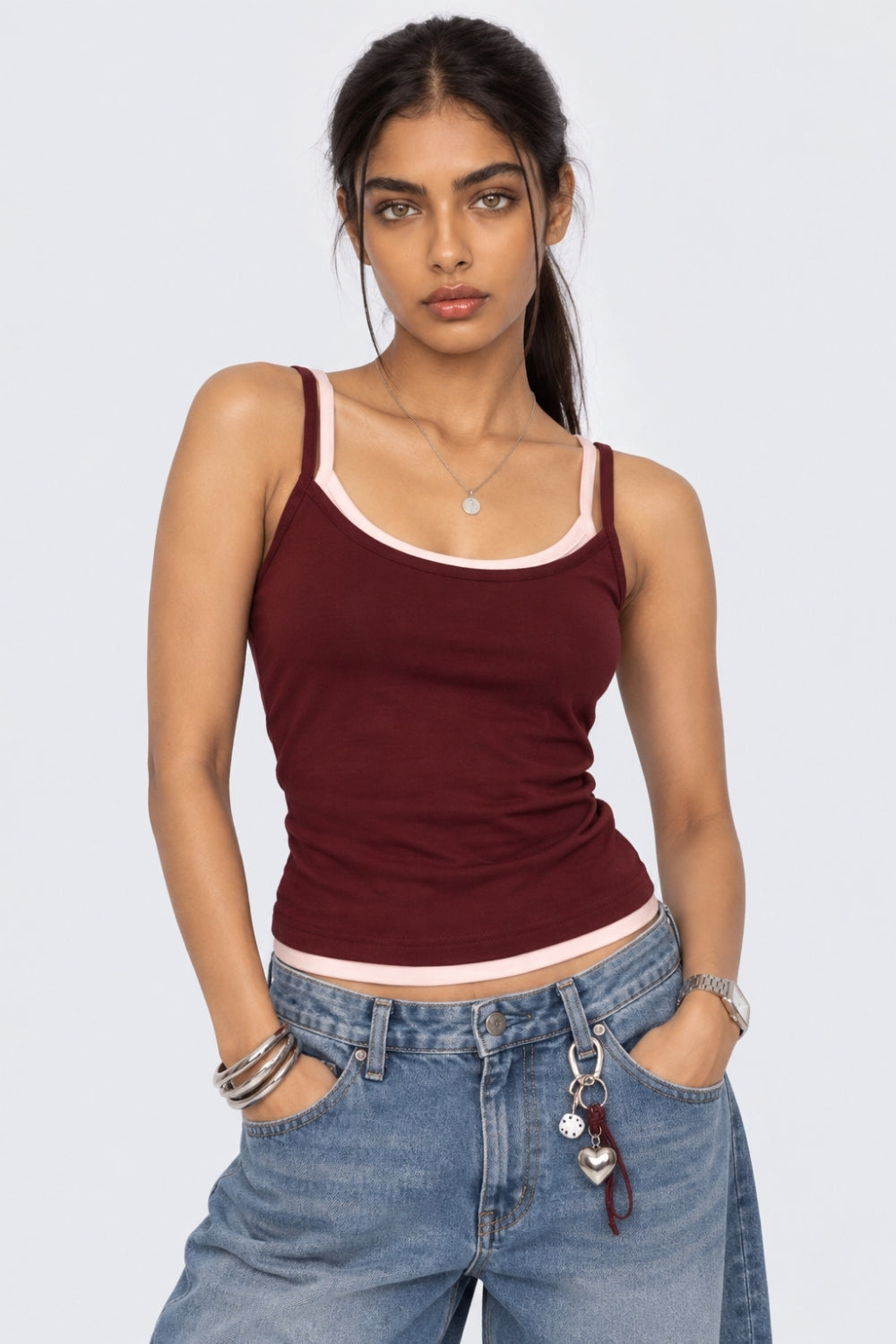 Womens Maroon Cotton Regular Fit T-Shirt - Image 1