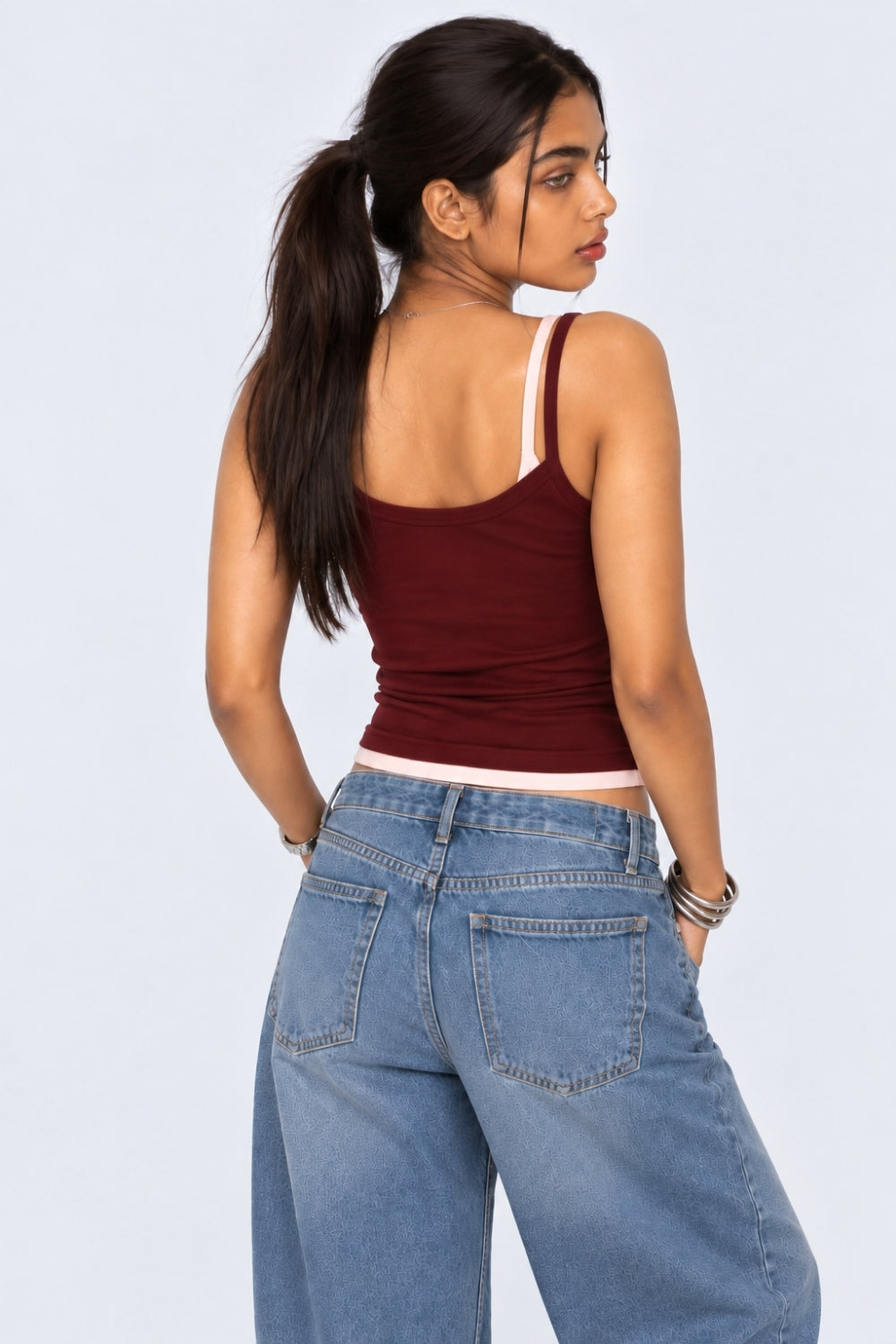 Womens Maroon Cotton Regular Fit T-Shirt - Image 5