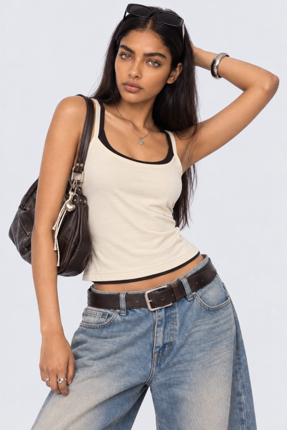Womens Cream Cotton Shoulder Strap T-Shirt - Image 1