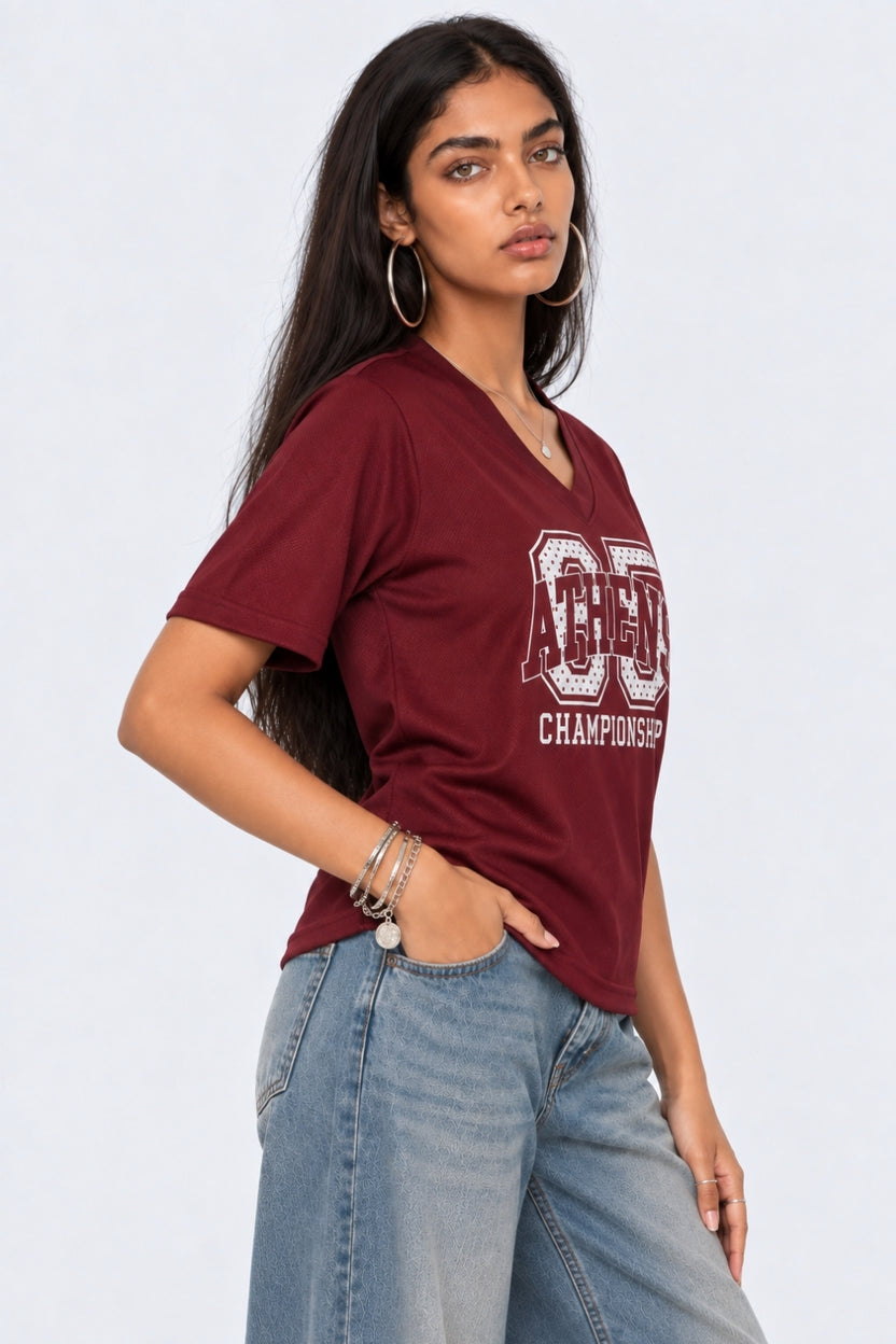 Womens Oversized Fit Maroon Graphic Printed T-Shirt - Image 4