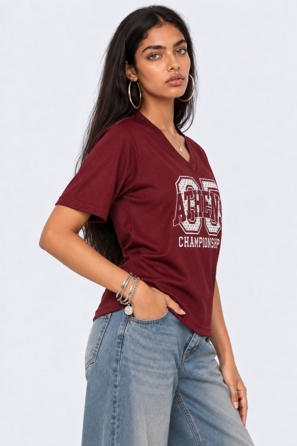 Womens Oversized Fit Maroon Graphic Printed T-Shirt - Image 4