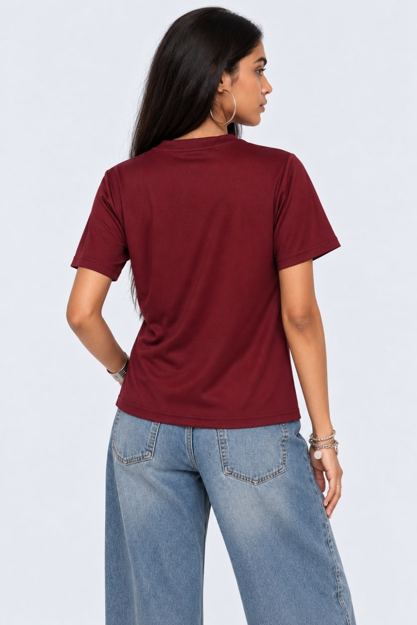 Womens Oversized Fit Maroon Graphic Printed T-Shirt - Image 5