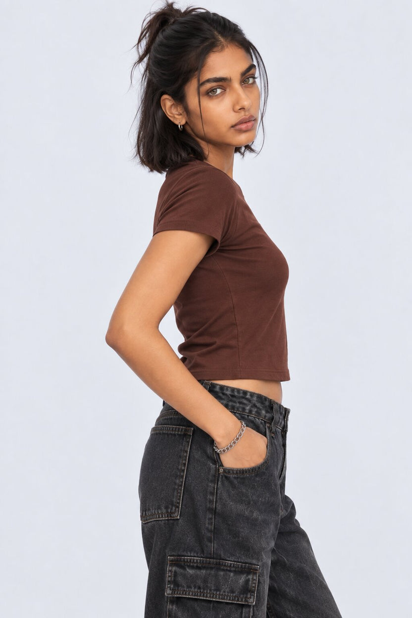 Womens Regular Fit Brown Everyday T-Shirt - Image 4