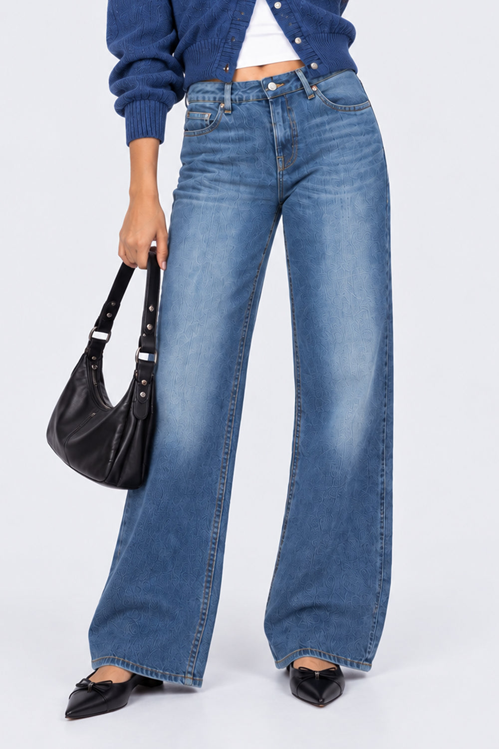 Womens Blue Wide Leg Fit Jeans With 5 Pocket - Image 1