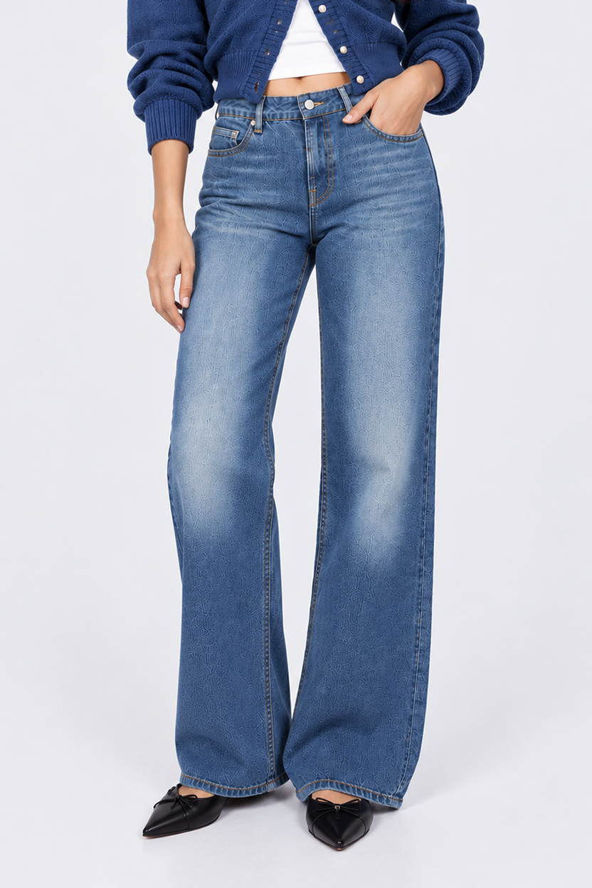 Womens Blue Wide Leg Fit Jeans With 5 Pocket - Image 2