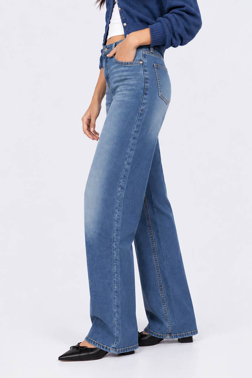 Womens Blue Wide Leg Fit Jeans With 5 Pocket - Image 4