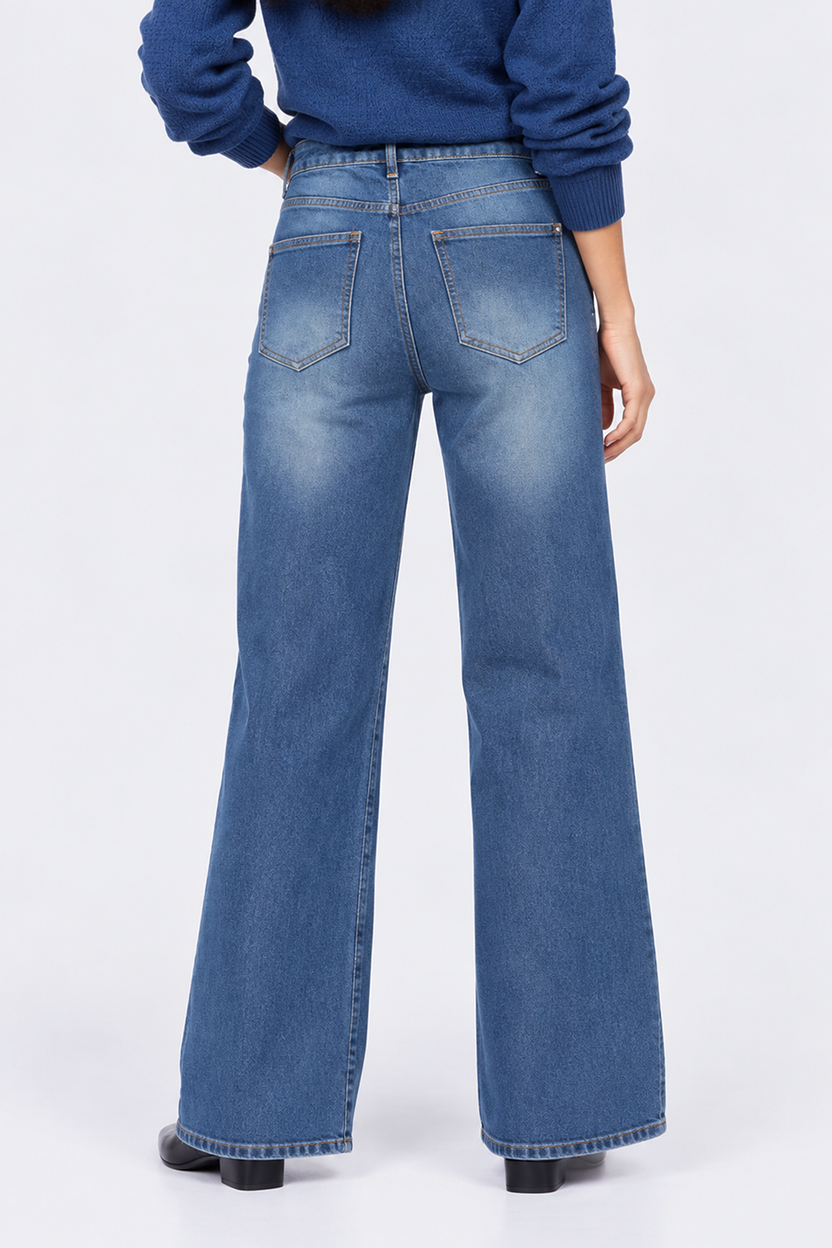 Womens Blue Wide Leg Fit Jeans With 5 Pocket - Image 5