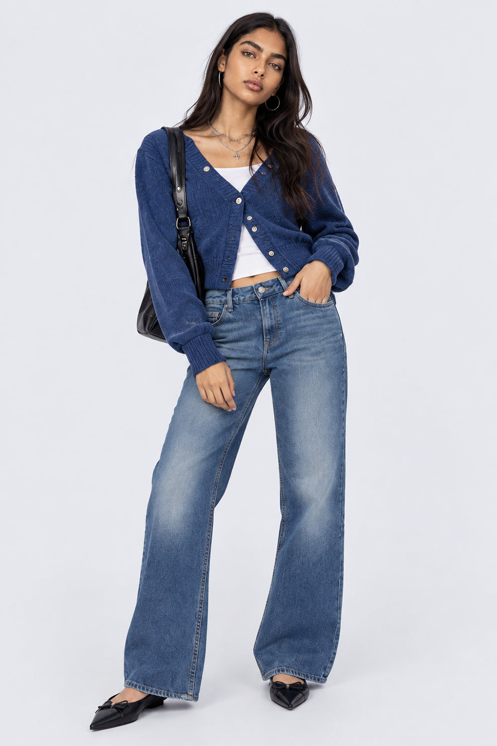 Womens Blue Wide Leg Fit Jeans With 5 Pocket - Image 6