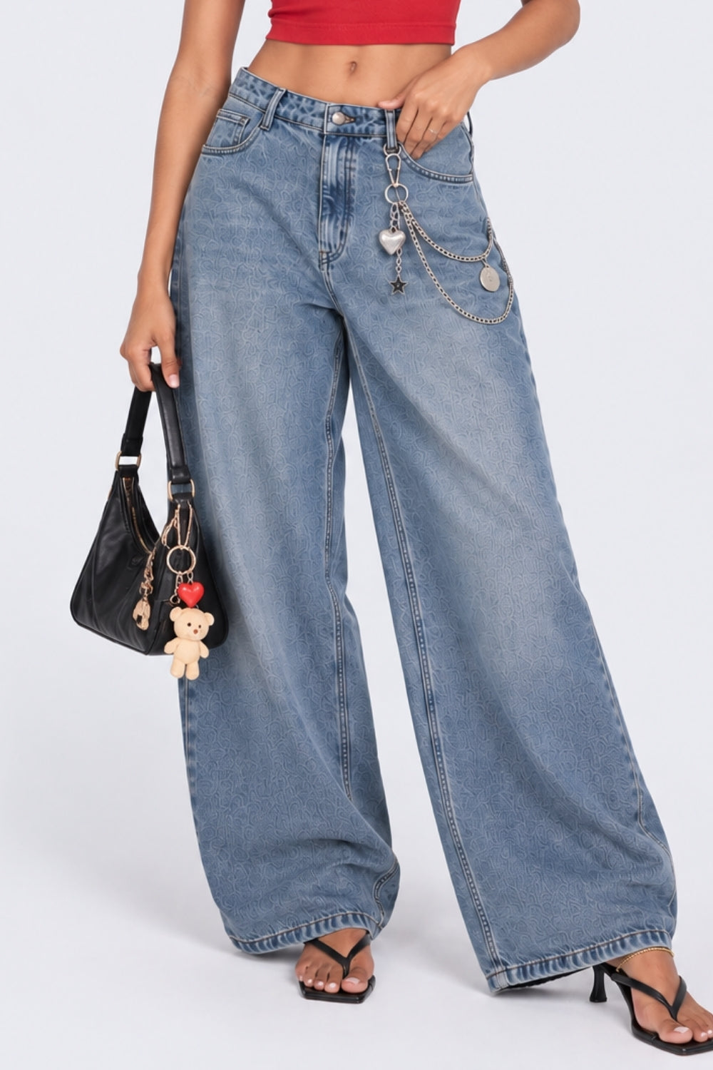 Womens Wide Leg Fit Blue Jeans With 5 Pocket - Image 1