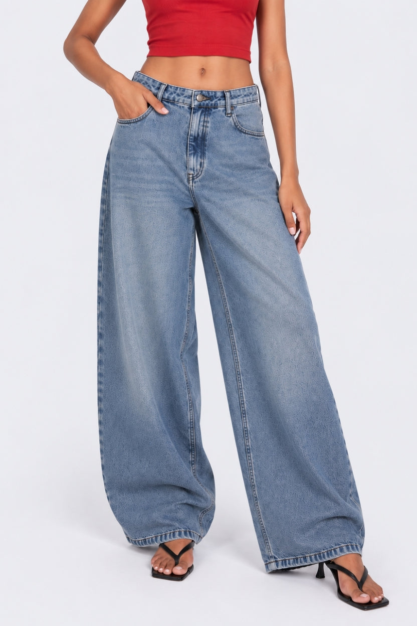 Womens Wide Leg Fit Blue Jeans With 5 Pocket - Image 2