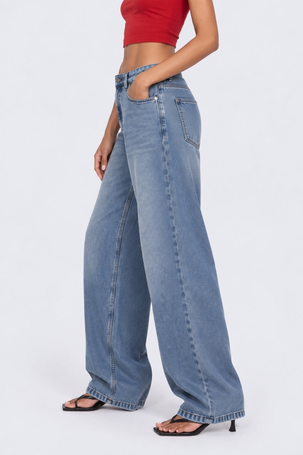 Womens Wide Leg Fit Blue Jeans With 5 Pocket - Image 4