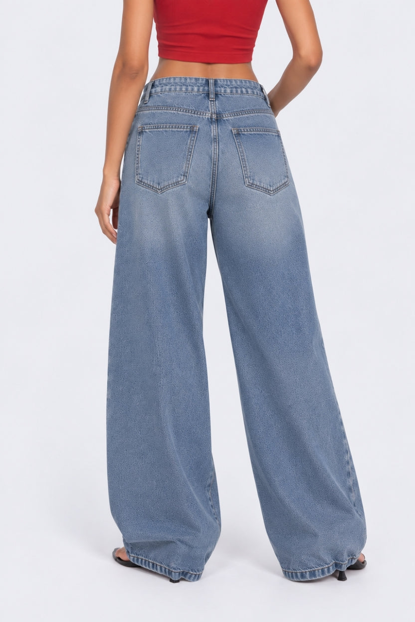 Womens Wide Leg Fit Blue Jeans With 5 Pocket - Image 5