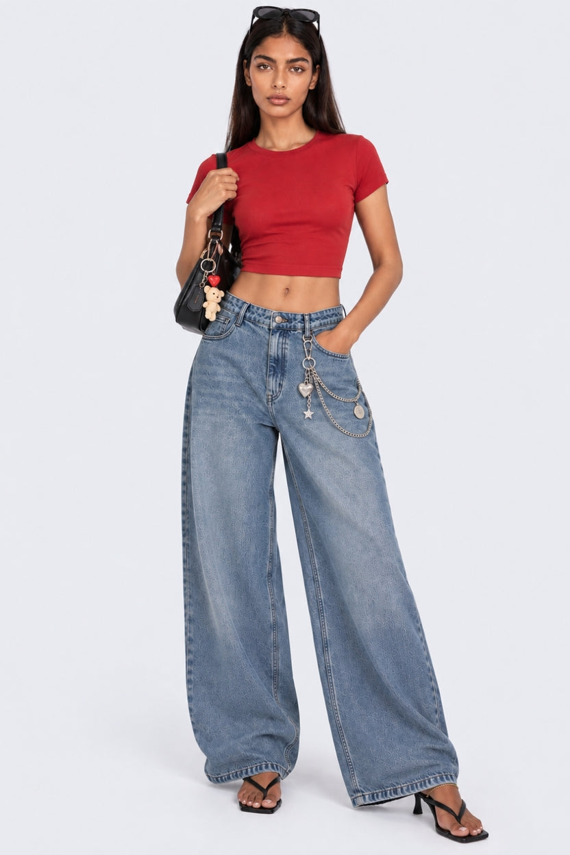 Womens Wide Leg Fit Blue Jeans With 5 Pocket - Image 6