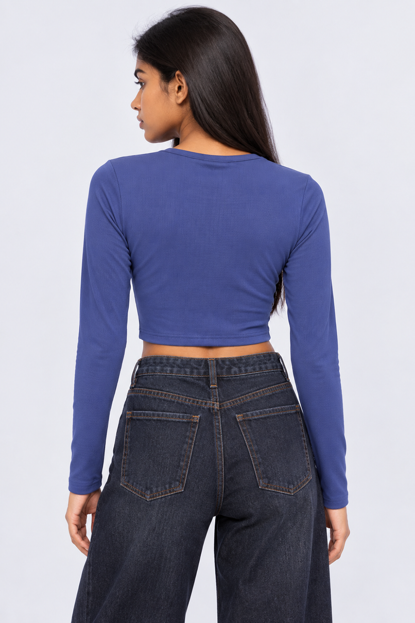 Womens Blue Regular Fit Crop Top - Image 5