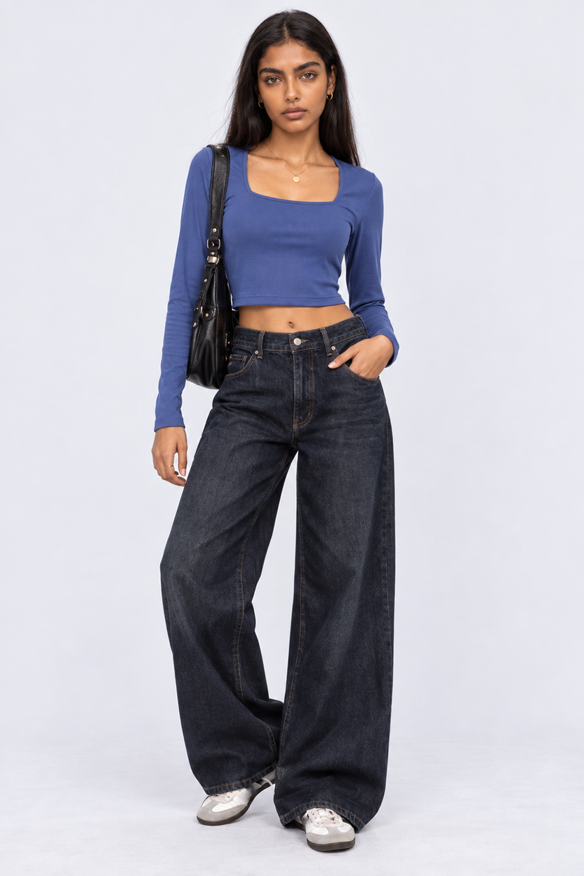 Womens Blue Regular Fit Crop Top - Image 6